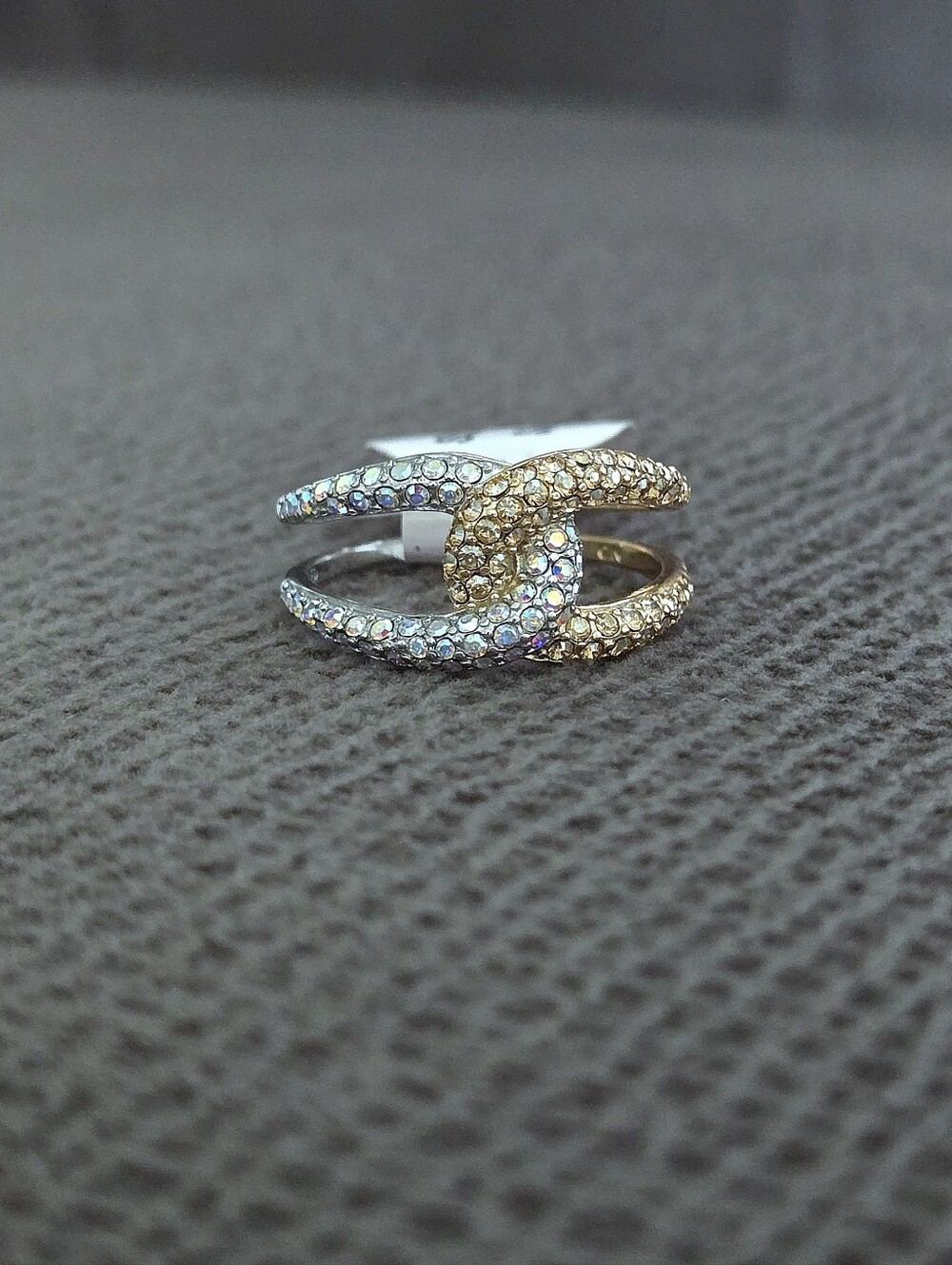 bleu💙 sage🌿 Linked🔗 Two✌️ Tone Ring💍 with Crystals💎